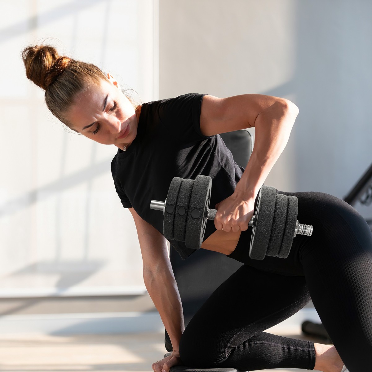 Σετ αλτήρες 25 KG Σετ αλτήρες με πλάκες βάρους για το γραφείο γυμναστικής στο σπίτι από ατσάλι Faux δέρμα Μαύρο