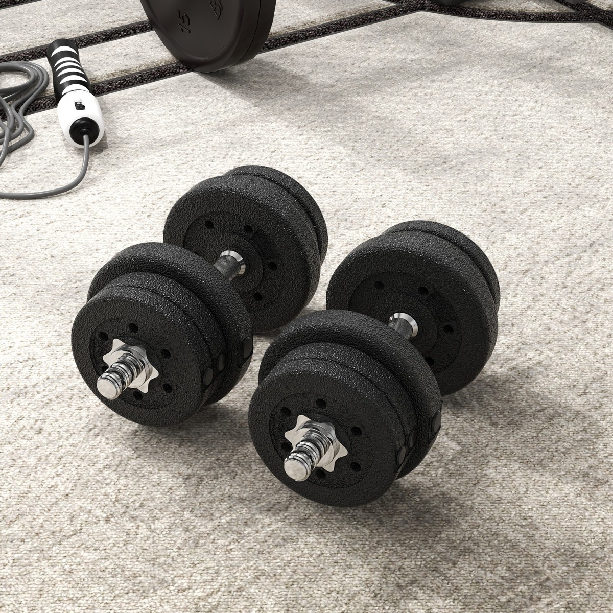 Σετ αλτήρες 25 KG Σετ αλτήρες με πλάκες βάρους για το γραφείο γυμναστικής στο σπίτι από ατσάλι Faux δέρμα Μαύρο