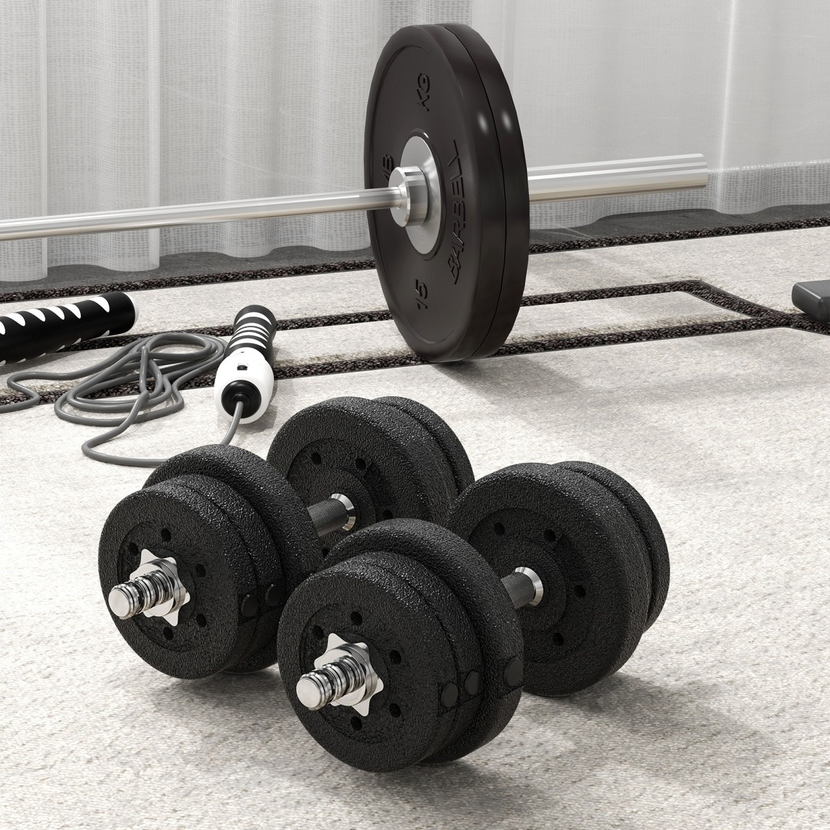 Σετ αλτήρες 25 KG Σετ αλτήρες με πλάκες βάρους για το γραφείο γυμναστικής στο σπίτι από ατσάλι Faux δέρμα Μαύρο