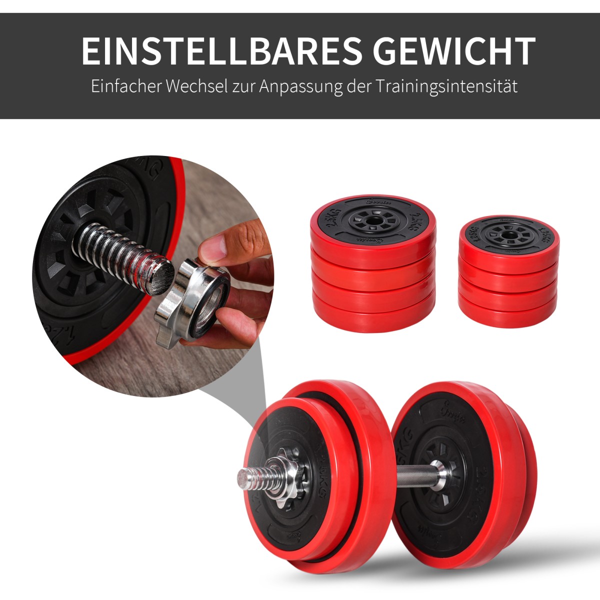 Σετ Dumbbell 20/30KGS 2-IN-1 Dumbbells & Barbells Adjustable Lifting Weight for Home Fitness Muscle Red+Black 21,5 x 21,5 x 3,8 cm