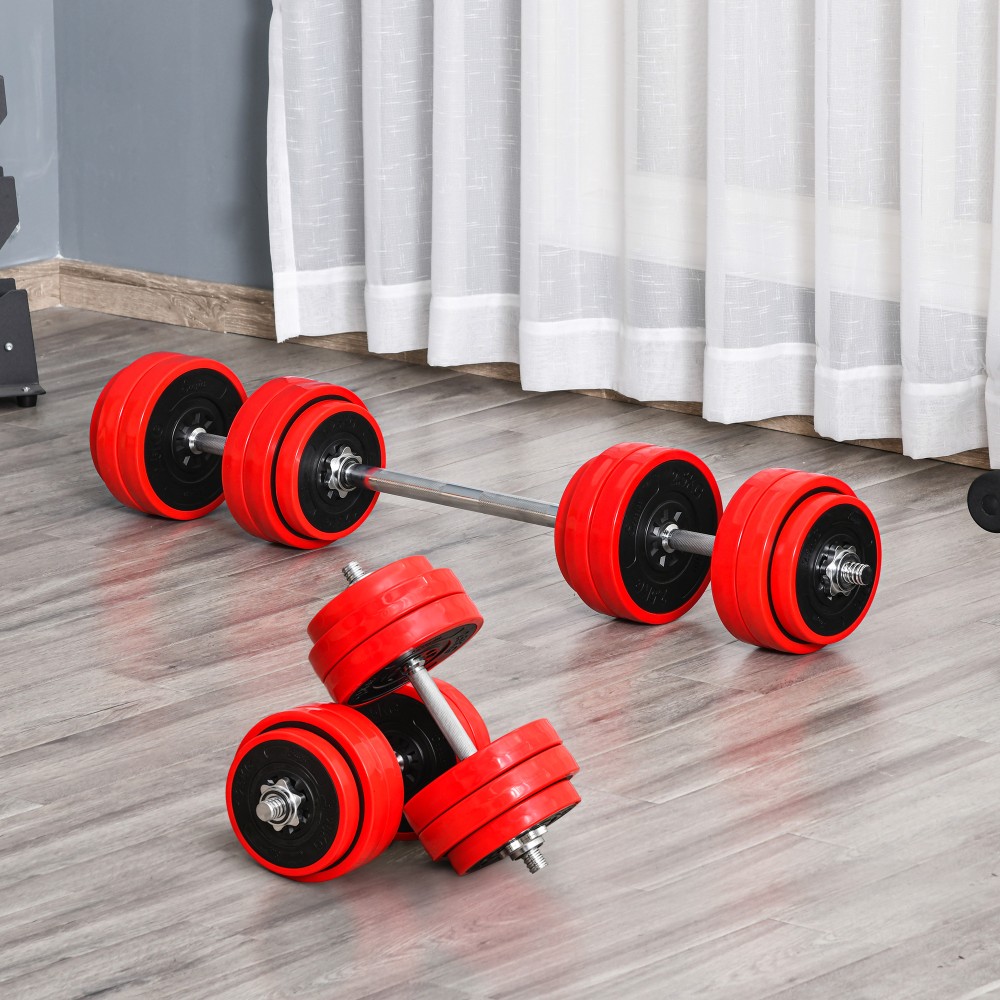 Σετ Dumbbell 20/30KGS 2-IN-1 Dumbbells & Barbells Adjustable Weight Lifting for Home Fitness Muscle Steel PP Plastic Iron Sand Red + Black 21,5 x 21,5 x 3,8 cm