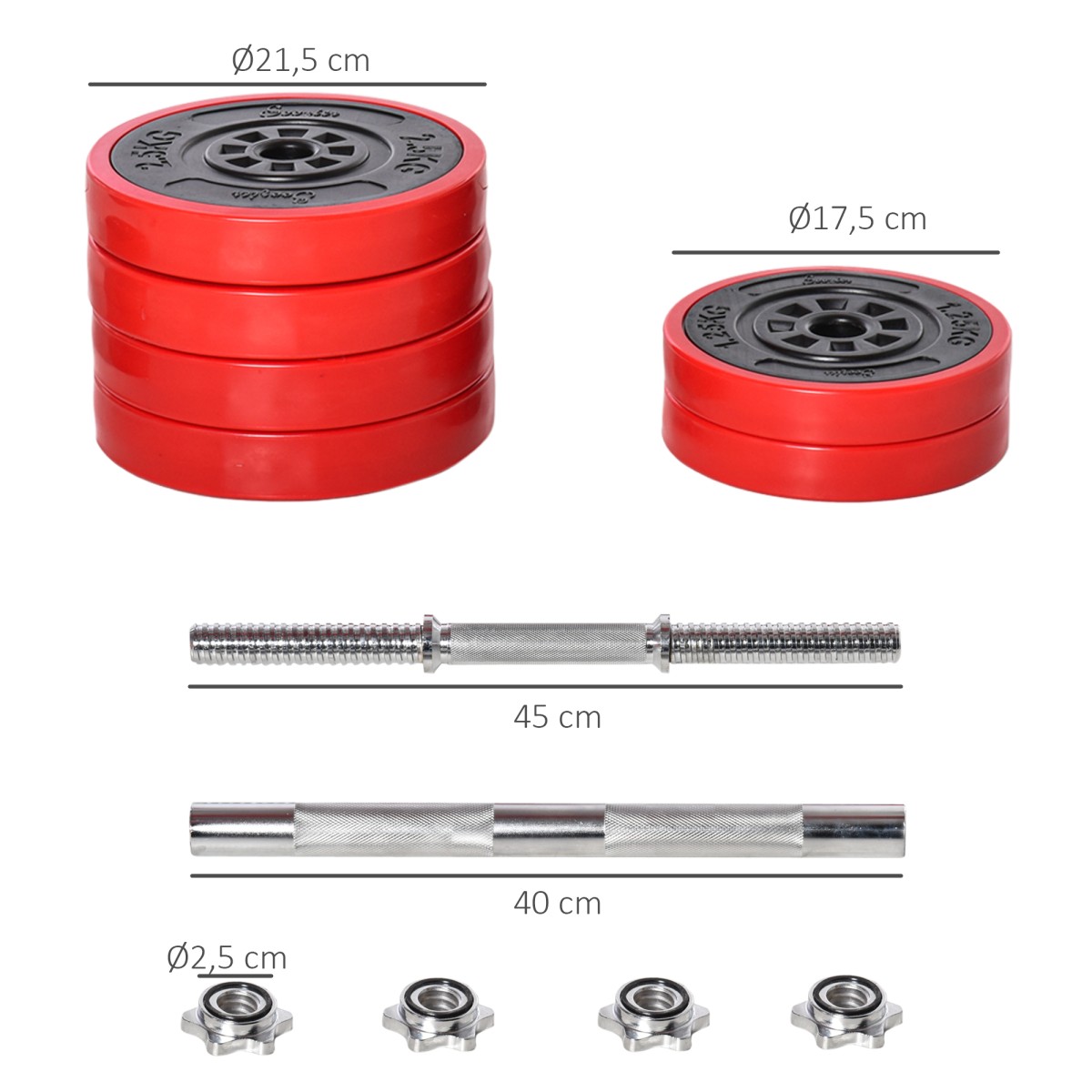 Σετ Dumbbell 20/30KGS 2-IN-1 Dumbbells & Barbells Adjustable Weight Lifting for Home Fitness Muscle Steel PP Plastic Iron Sand Red + Black 21,5 x 21,5 x 3,8 cm
