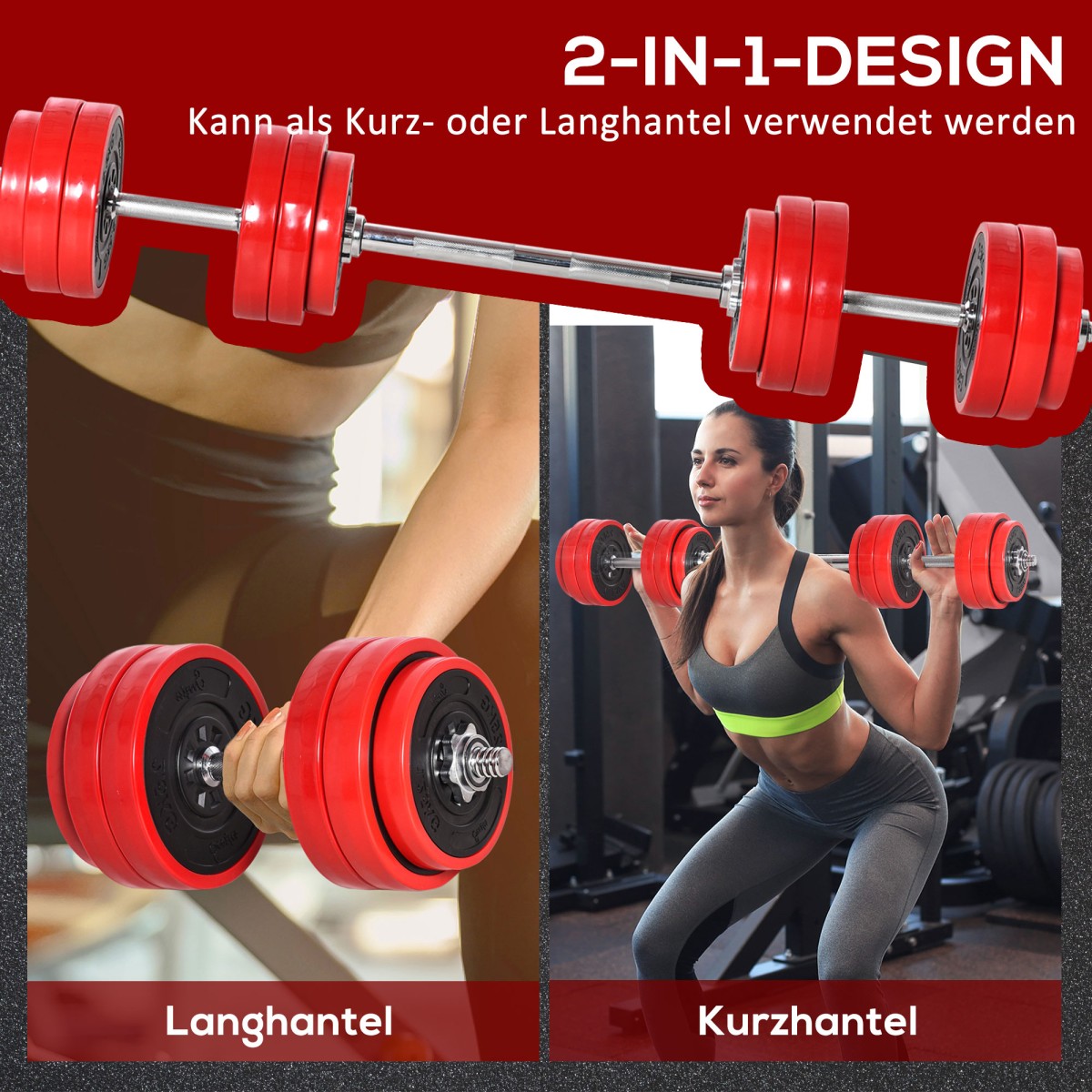 Σετ Dumbbell 20/30KGS 2-IN-1 Dumbbells & Barbells Adjustable Weight Lifting for Home Fitness Muscle Steel PP Plastic Iron Sand Red + Black 21,5 x 21,5 x 3,8 cm