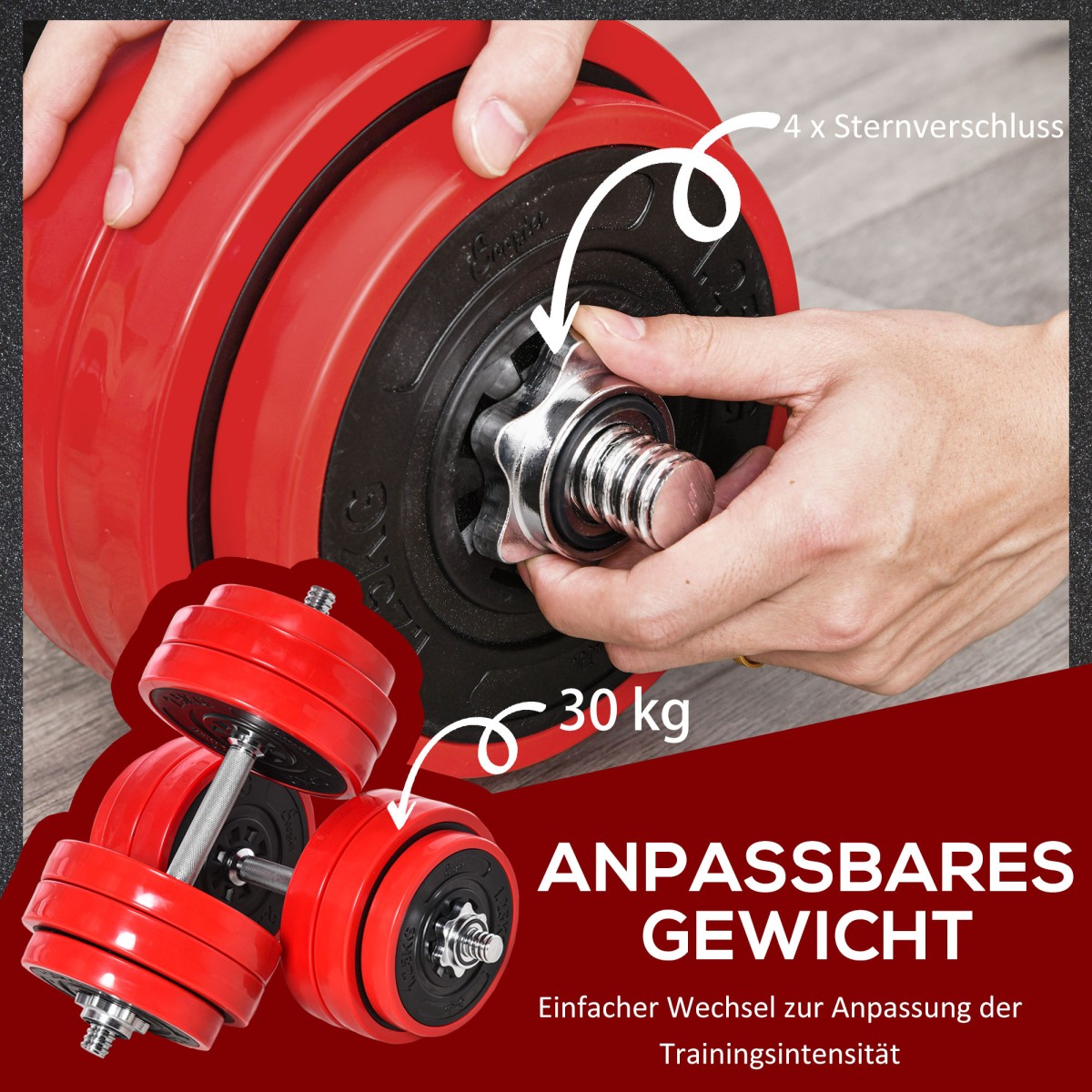 Σετ Dumbbell 20/30KGS 2-IN-1 Dumbbells & Barbells Adjustable Weight Lifting for Home Fitness Muscle Steel PP Plastic Iron Sand Red + Black 21,5 x 21,5 x 3,8 cm