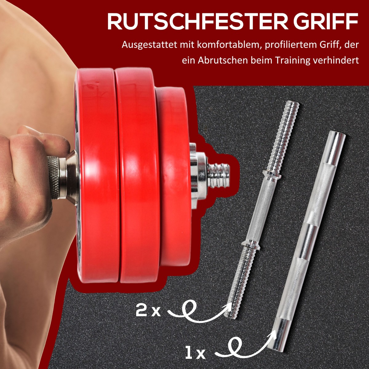 Σετ Dumbbell 20/30KGS 2-IN-1 Dumbbells & Barbells Adjustable Weight Lifting for Home Fitness Muscle Steel PP Plastic Iron Sand Red + Black 21,5 x 21,5 x 3,8 cm