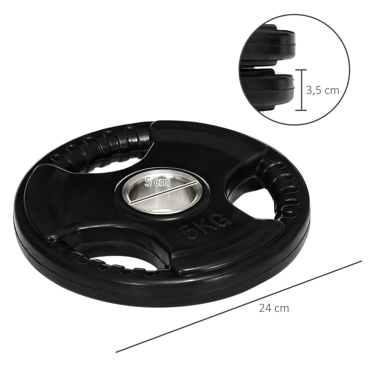 Πλάκες βάρους, σετ 2, 5 kg ανά πιάτο, τρεις λαβές, ελαστική επίστρωση φιλική προς το δάπεδο, μέταλλο