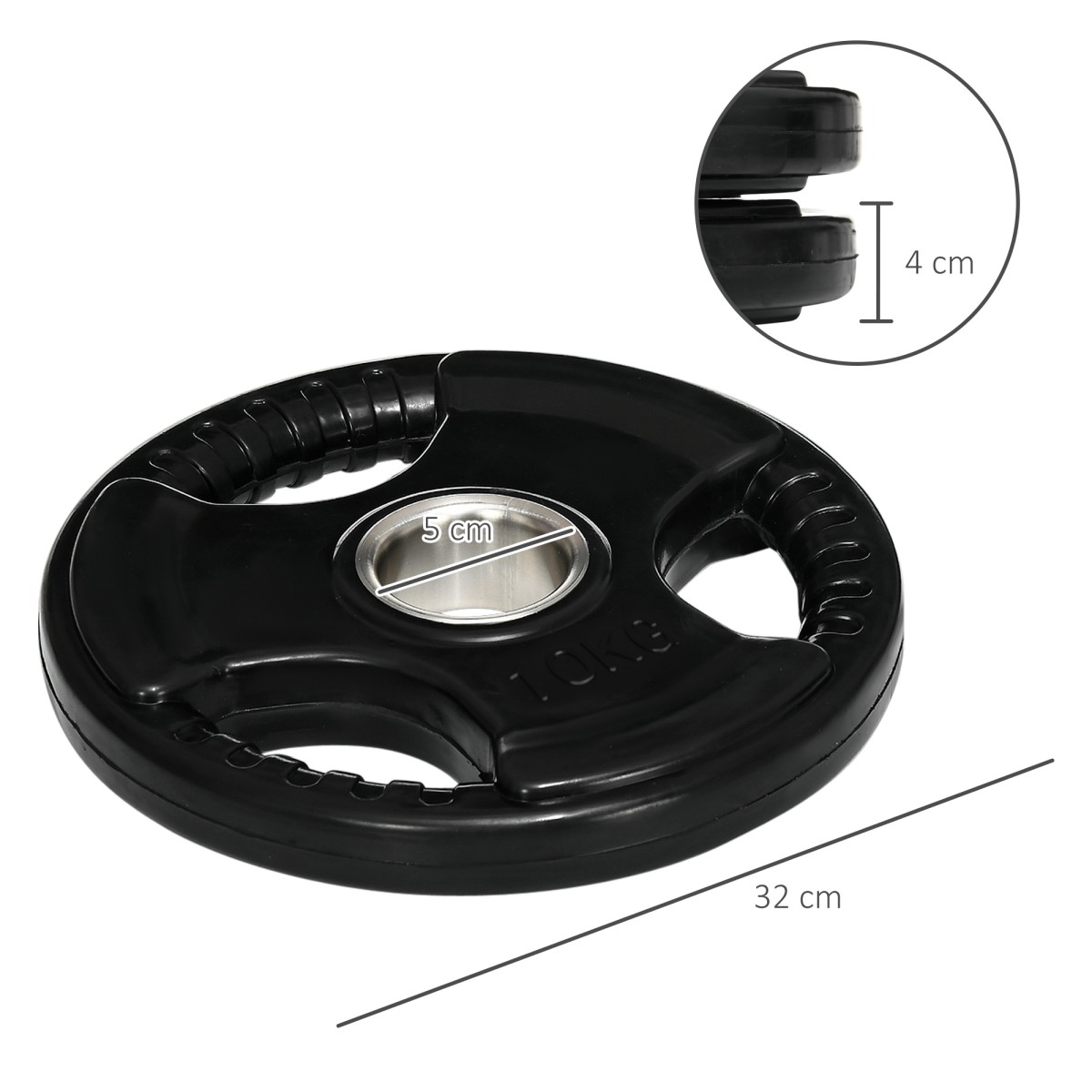 Πλάκες βάρους, σετ 2, 10 kg ανά πιάτο, τρεις λαβές, ελαστική επίστρωση φιλική προς το δάπεδο, μέταλλο