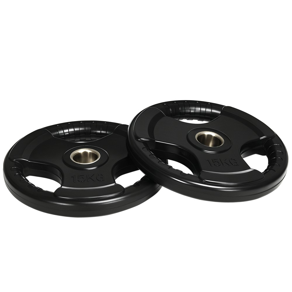 Πλάκες βάρους, σετ 2, 15 kg ανά πιάτο, τρεις λαβές, ελαστική επίστρωση φιλική προς το δάπεδο, μέταλλο