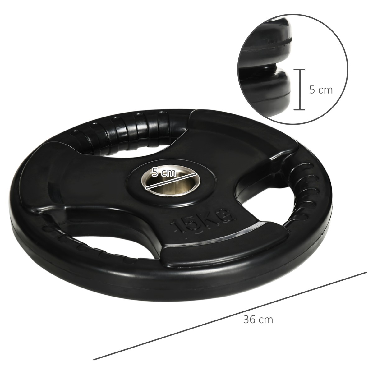 Πλάκες βάρους, σετ 2, 15 kg ανά πιάτο, τρεις λαβές, ελαστική επίστρωση φιλική προς το δάπεδο, μέταλλο