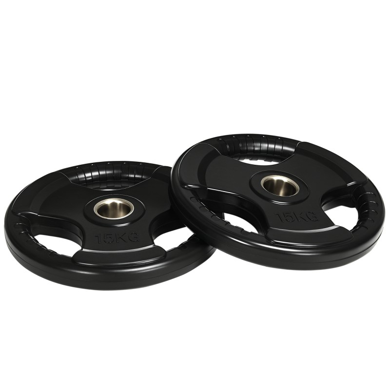 Πλάκες βάρους, σετ 2, 15 kg ανά πιάτο, τρεις λαβές, ελαστική επίστρωση φιλική προς το δάπεδο, μέταλλο