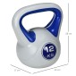 Kettlebell, kettlebell, 12 kg, επίπεδος πάτος, μεγάλη λαβή, πλαστικό κάλυμμα, μπλε, 24 x 17 x 28 cm