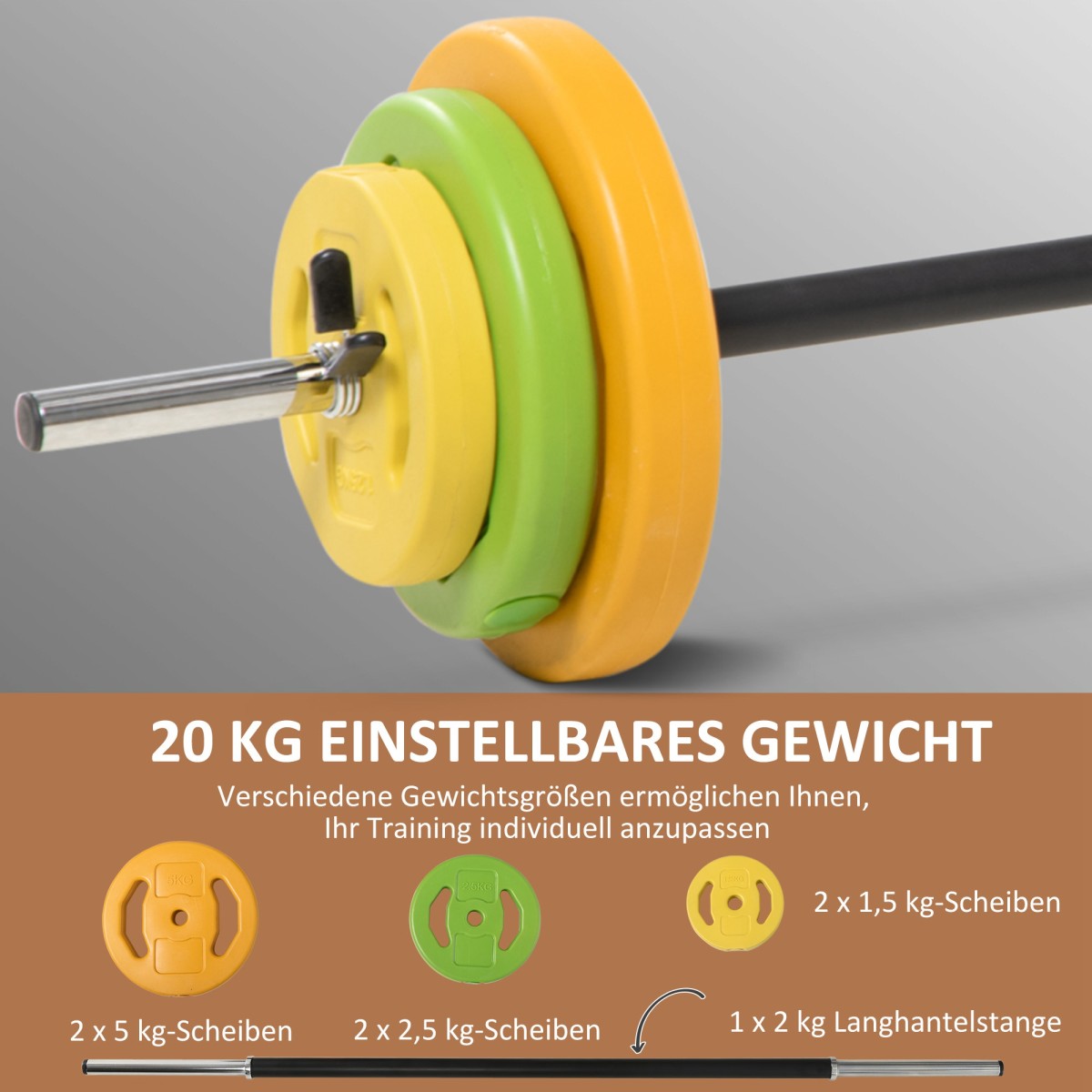 Σετ αλτήρες 20kg Σετ αλτήρες Από χυτοσίδηρο Αλτήρες με συνδετικό σωλήνα αντιολισθητική λαβή πολύχρωμα