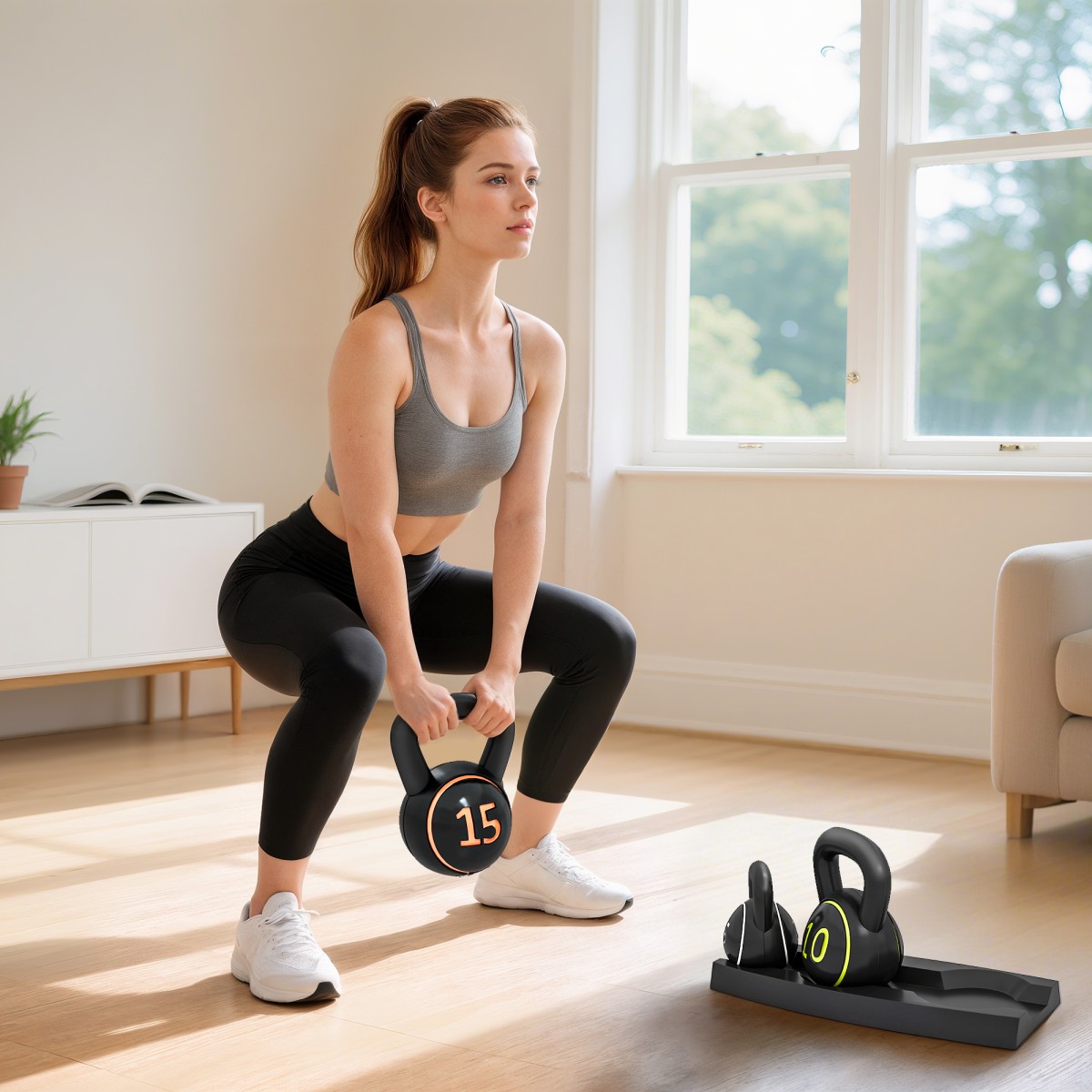 Σετ Kettlebell, 3 kettlebells 2,2kg/4,5kg/6,8kg, πλαστικό κάλυμμα, μαύρο
