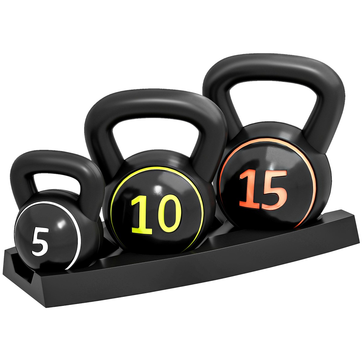 Σετ Kettlebell, 3 kettlebells 2,2kg/4,5kg/6,8kg, πλαστικό κάλυμμα, μαύρο
