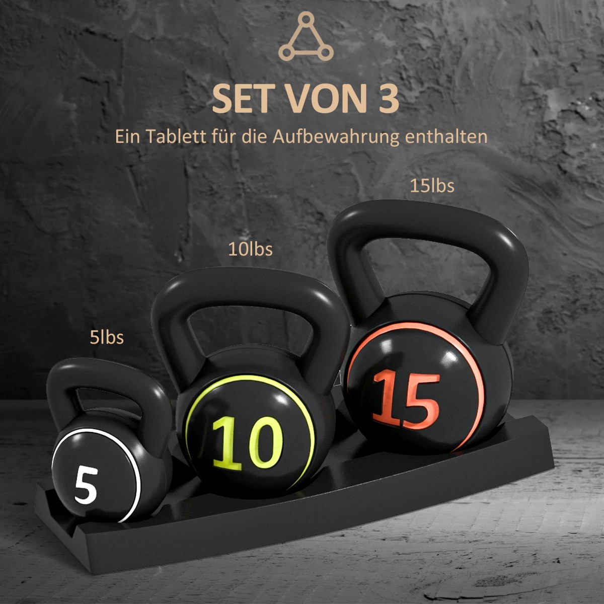 Σετ Kettlebell, 3 kettlebells 2,2kg/4,5kg/6,8kg, πλαστικό κάλυμμα, μαύρο