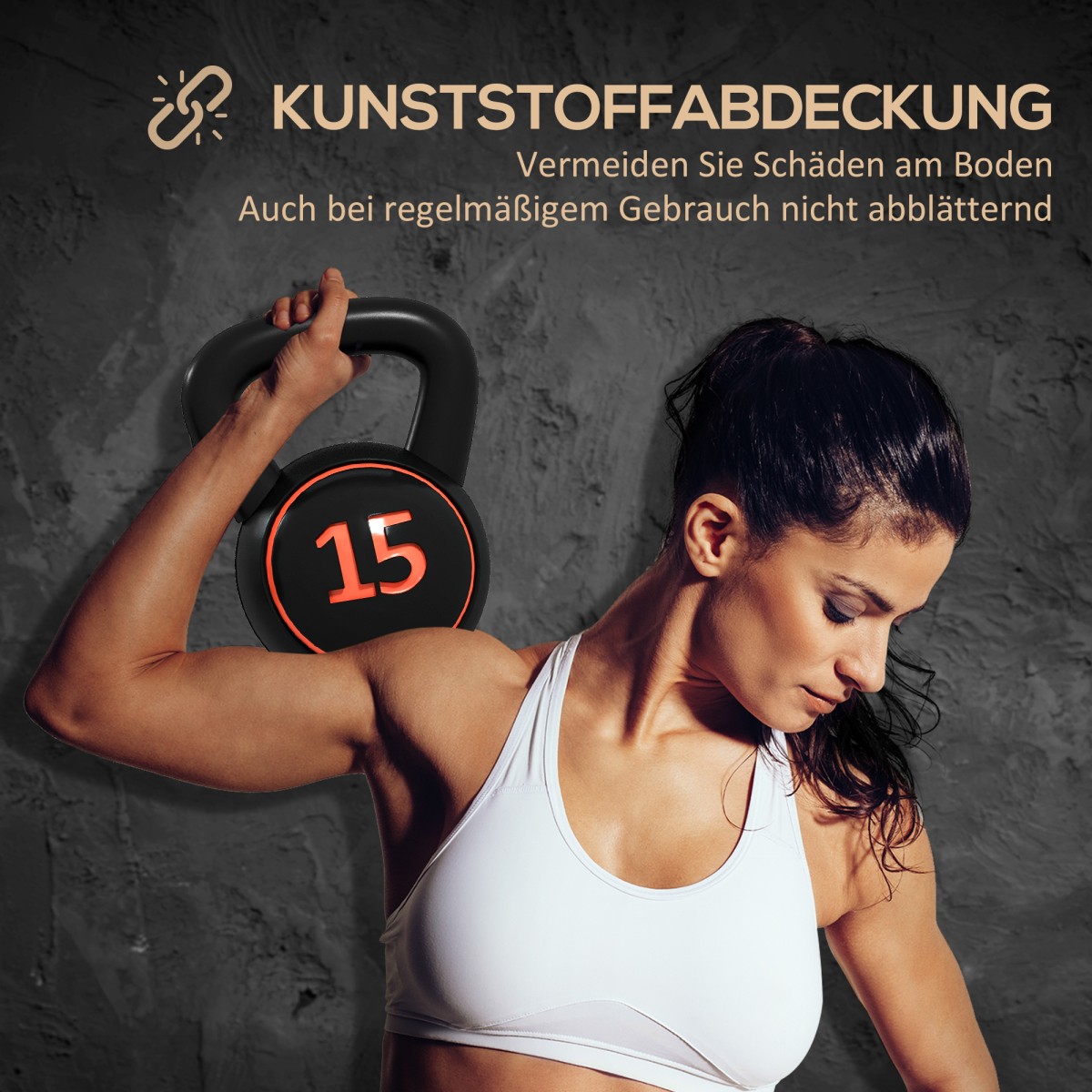 Σετ Kettlebell, 3 kettlebells 2,2kg/4,5kg/6,8kg, πλαστικό κάλυμμα, μαύρο