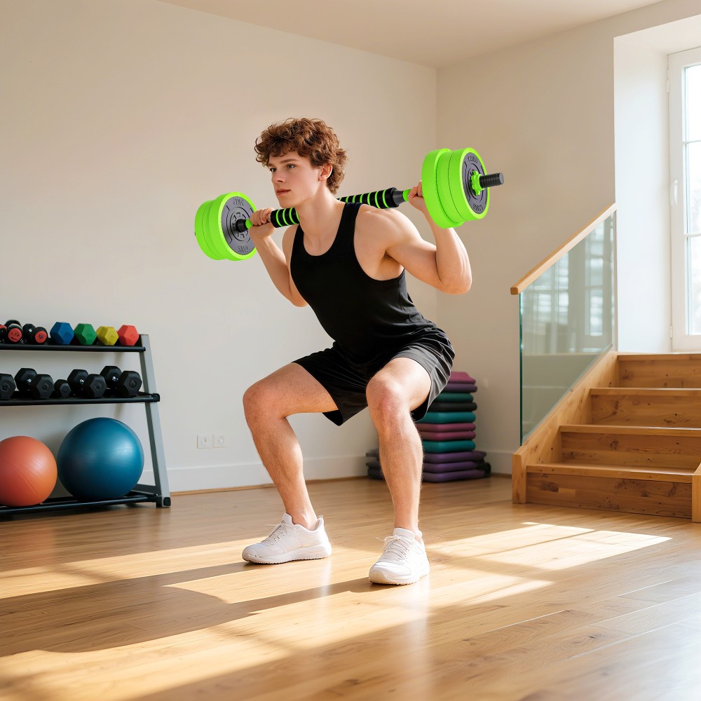 Σετ αλτήρων 4 σε 1 20 κιλών, ρυθμιζόμενοι αλτήρες & μπάρα, kettlebell, λαβές για push-up, πράσινο