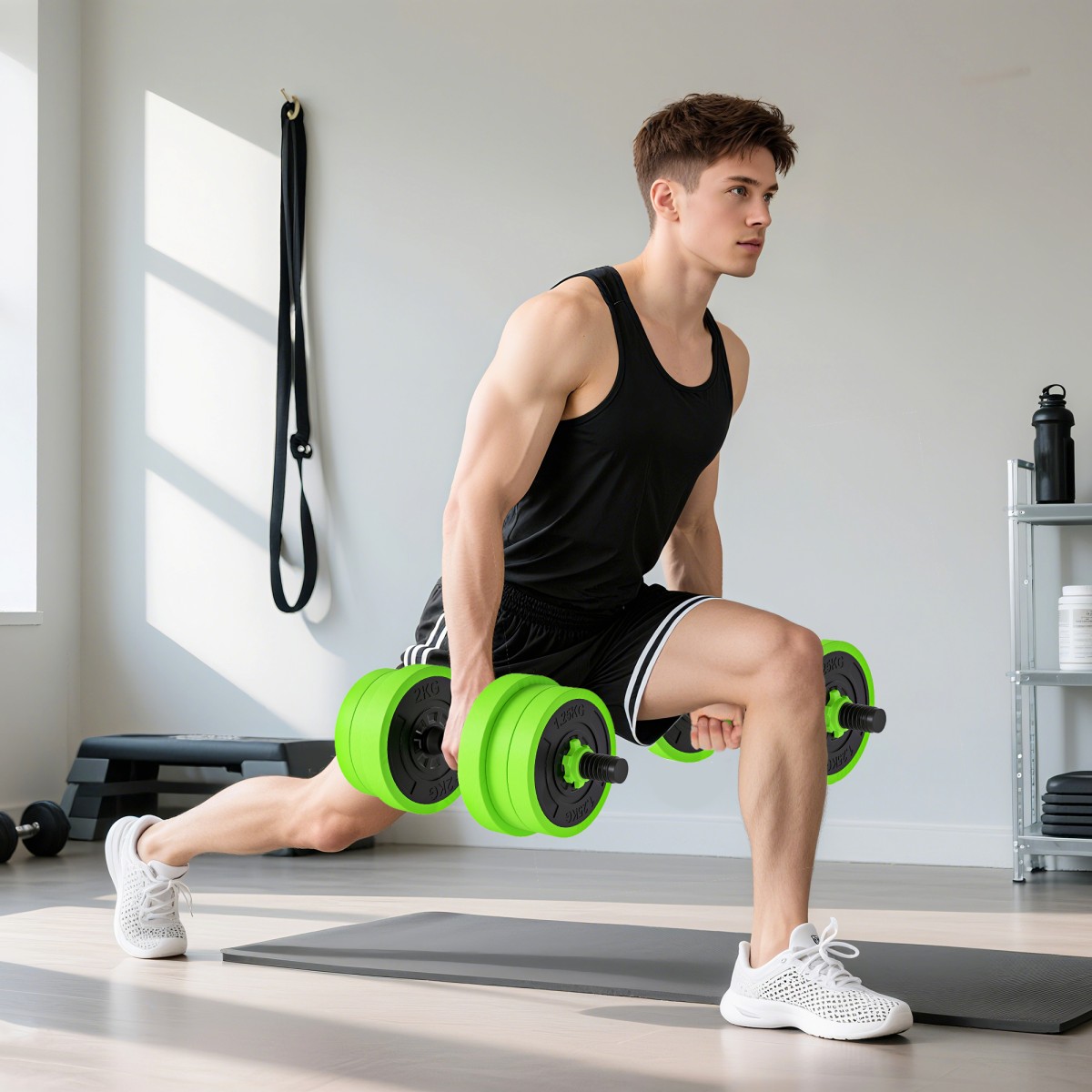 Σετ αλτήρες 4 σε 1 20kg Ρυθμιζόμενοι αλτήρες & μπάρα Kettlebell Push-Up Λαβές Πράσινο