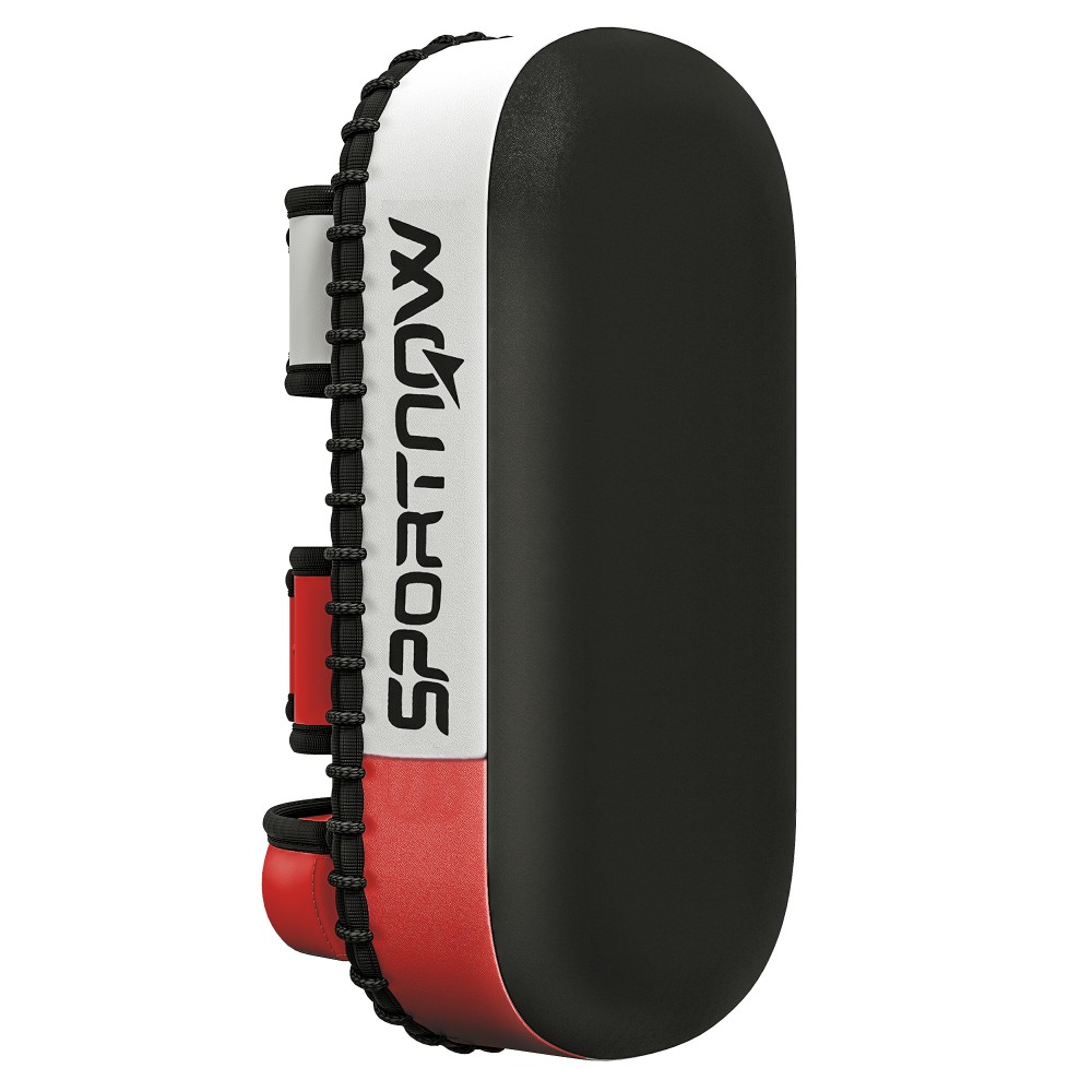 Kick pad για Muay Thai, kickboxing, κάλυμμα από ψεύτικο δέρμα, 0,4 kg, 38x20x18 cm, μαύρο/κόκκινο/άσπρο