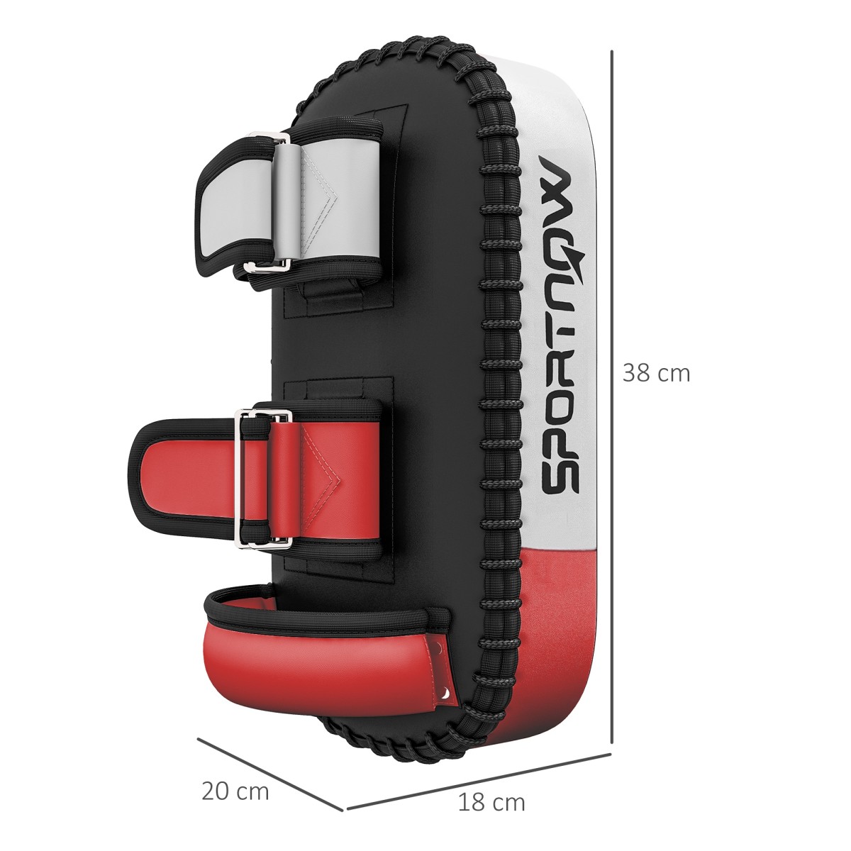 Kick pad για Muay Thai, kickboxing, κάλυμμα από ψεύτικο δέρμα, 0,4 kg, 38x20x18 cm, μαύρο/κόκκινο/άσπρο