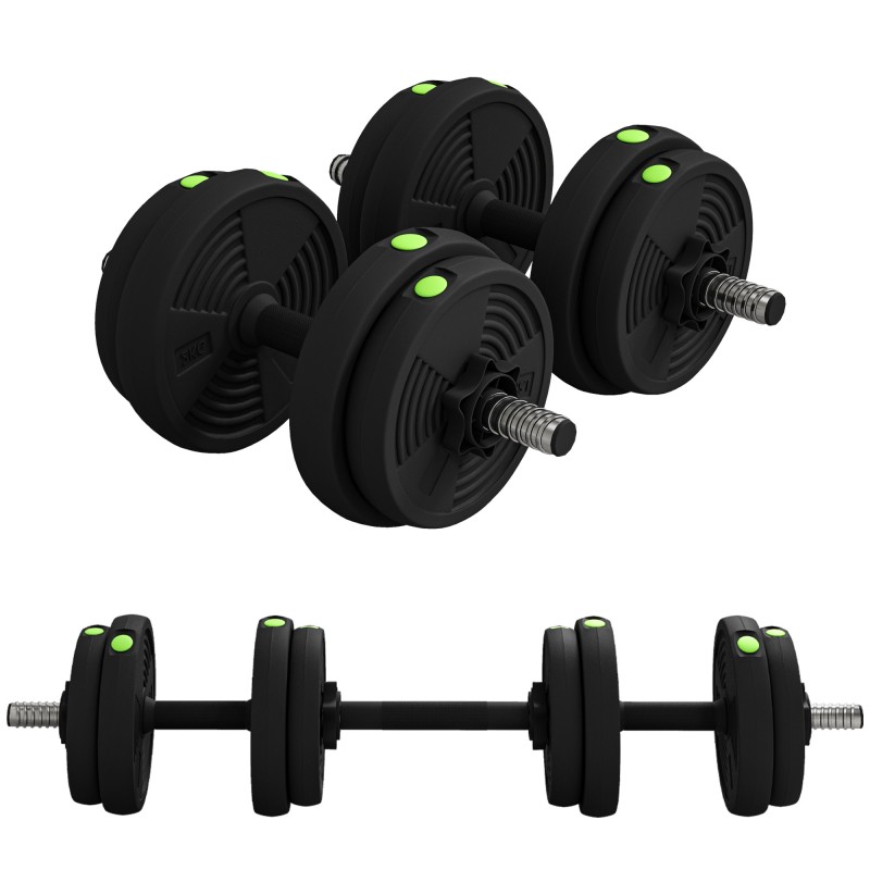 2 σε 1 Σετ Dumbbell Bar & Dumbbell 15kg Αντιολισθητικό δάπεδο Απαλό Μαύρο/Πράσινο