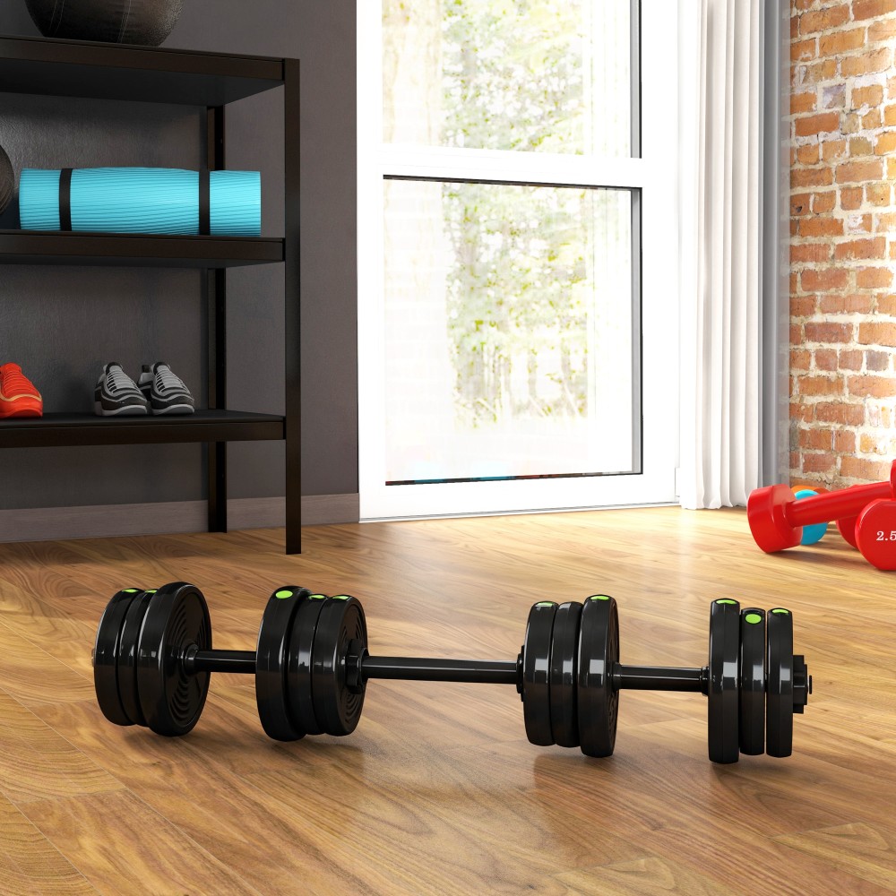Σετ Dumbbell Bar & Dumbbell 2 in 1 20kg Αντιολισθητικό δάπεδο Απαλό Μαύρο/Πράσινο