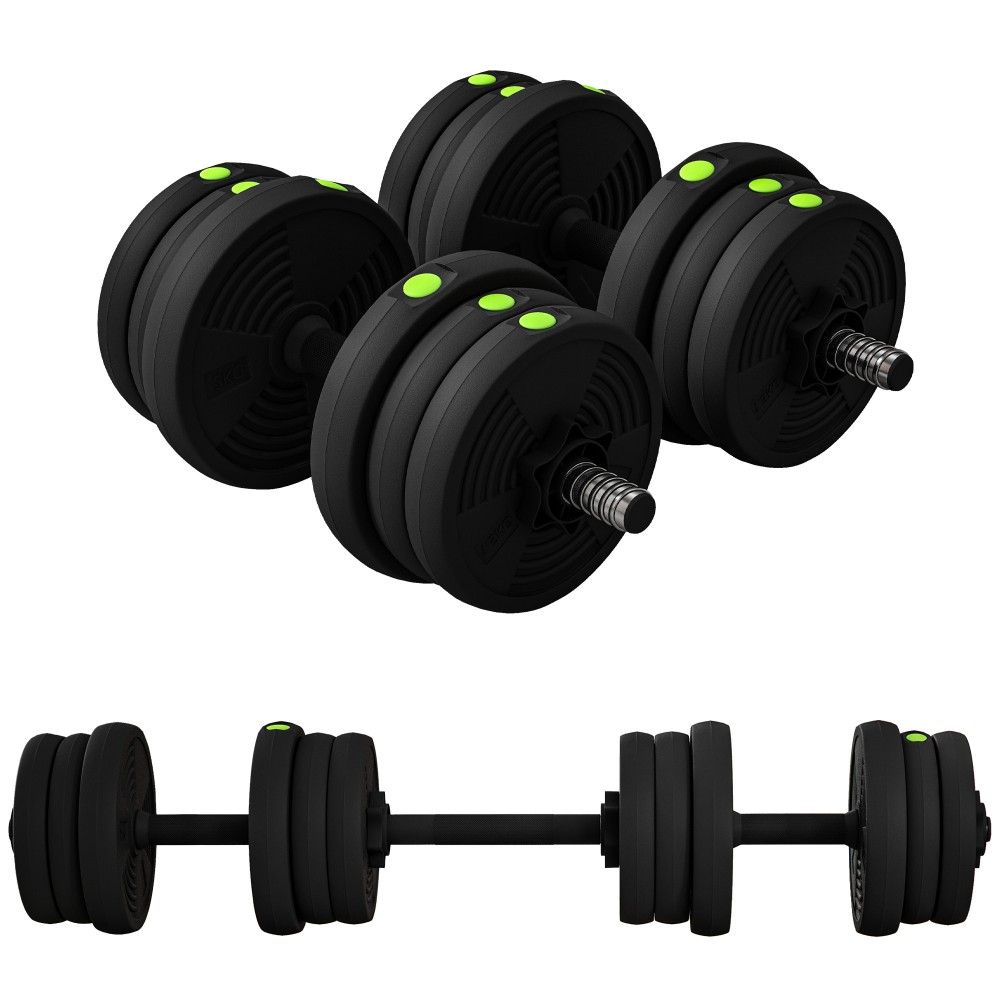 Σετ Dumbbell Bar & Dumbbell 2 in 1 20kg Αντιολισθητικό δάπεδο Απαλό Μαύρο/Πράσινο