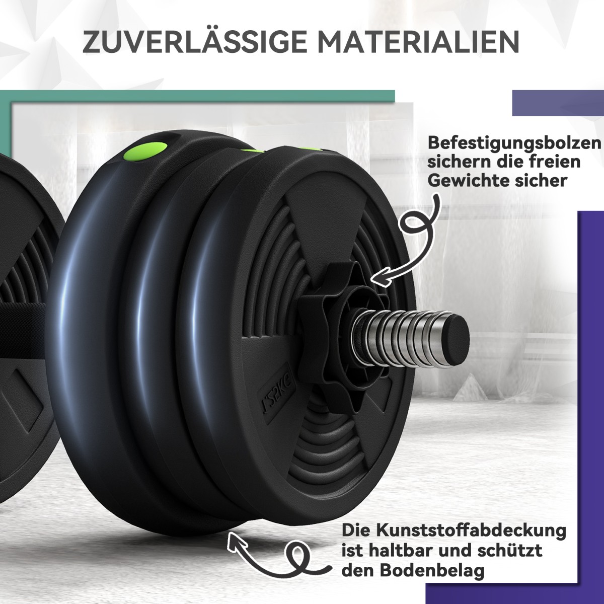 Σετ Dumbbell Bar & Dumbbell 2 in 1 20kg Αντιολισθητικό δάπεδο Απαλό Μαύρο/Πράσινο