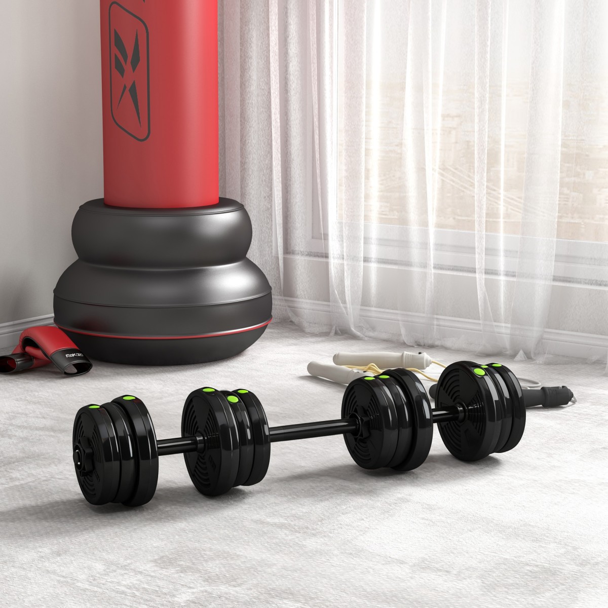 Σετ Dumbbell Bar & Dumbbell 2 in 1 20kg Αντιολισθητικό δάπεδο Απαλό Μαύρο/Πράσινο