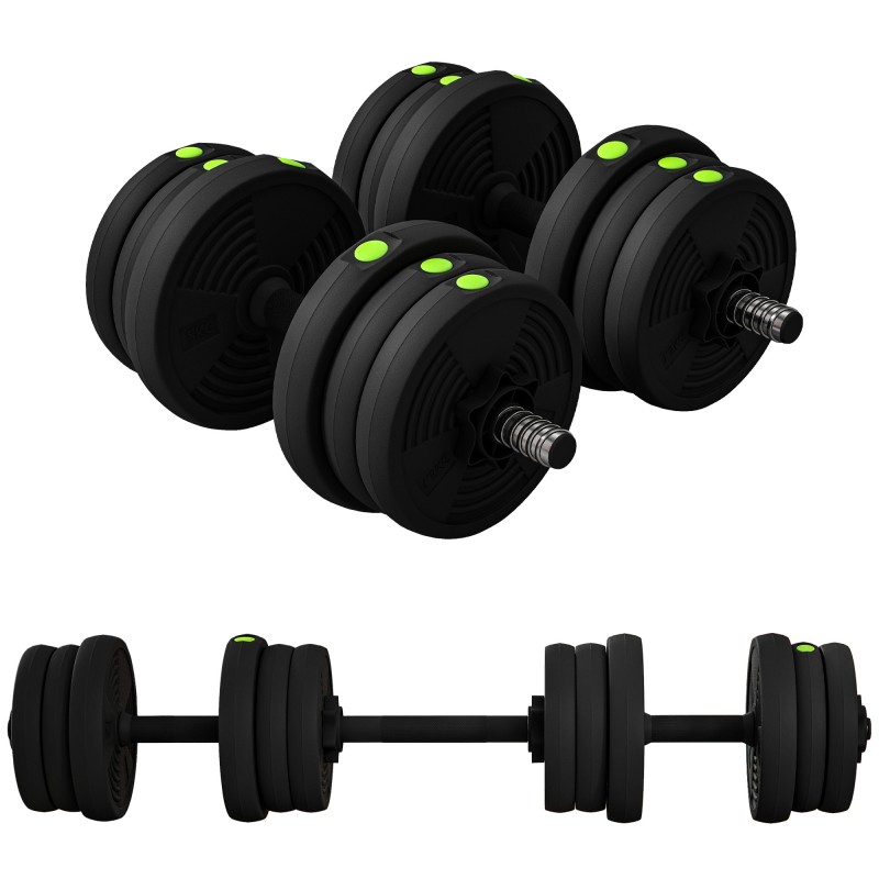 Σετ Dumbbell Bar & Dumbbell 2 in 1 20kg Αντιολισθητικό δάπεδο Απαλό Μαύρο/Πράσινο