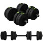 Σετ Dumbbell Bar & Dumbbell 2 in 1 20kg Αντιολισθητικό δάπεδο Απαλό Μαύρο/Πράσινο