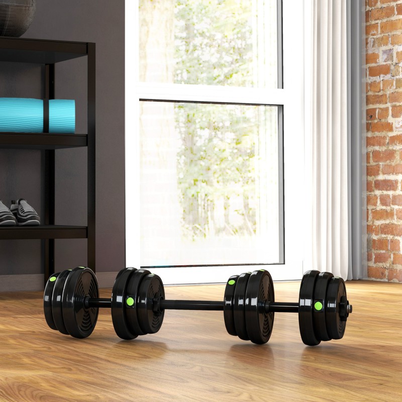 2 σε 1 Σετ Dumbbell Bar & Dumbbell 25kg Αντιολισθητικό δάπεδο Απαλό Μαύρο/Πράσινο