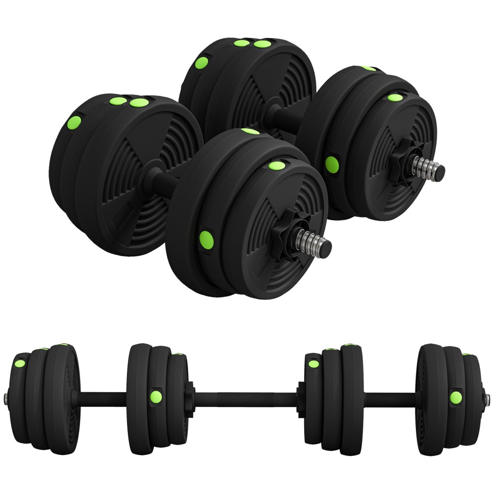 2 σε 1 Σετ Dumbbell Bar & Dumbbell 25kg Αντιολισθητικό δάπεδο Απαλό Μαύρο/Πράσινο