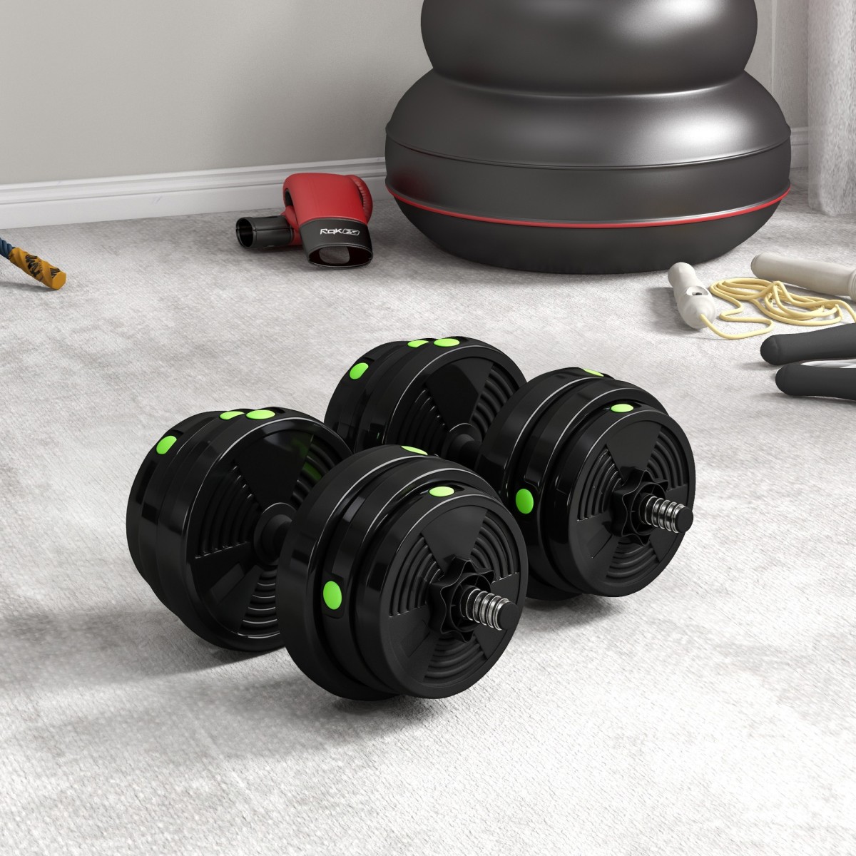 2 σε 1 Σετ Dumbbell Bar & Dumbbell 25kg Αντιολισθητικό δάπεδο Απαλό Μαύρο/Πράσινο