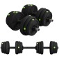 2 σε 1 Σετ Dumbbell Bar & Dumbbell 25kg Αντιολισθητικό δάπεδο Απαλό Μαύρο/Πράσινο