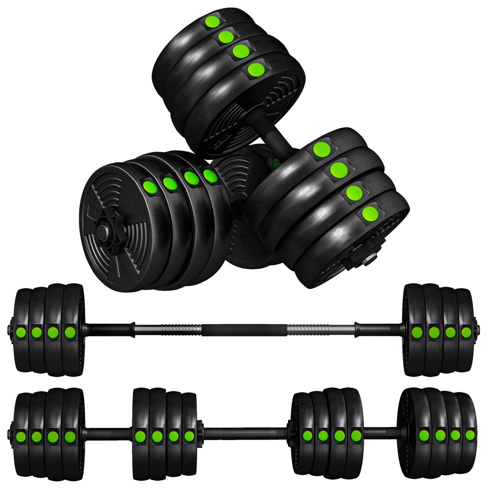 Σετ αλτήρες 2 σε 1, Barbell & Dumbbell, 30kg, Αντιολισθητικό, Δάπεδο απαλό, Μαύρο/Πράσινο
