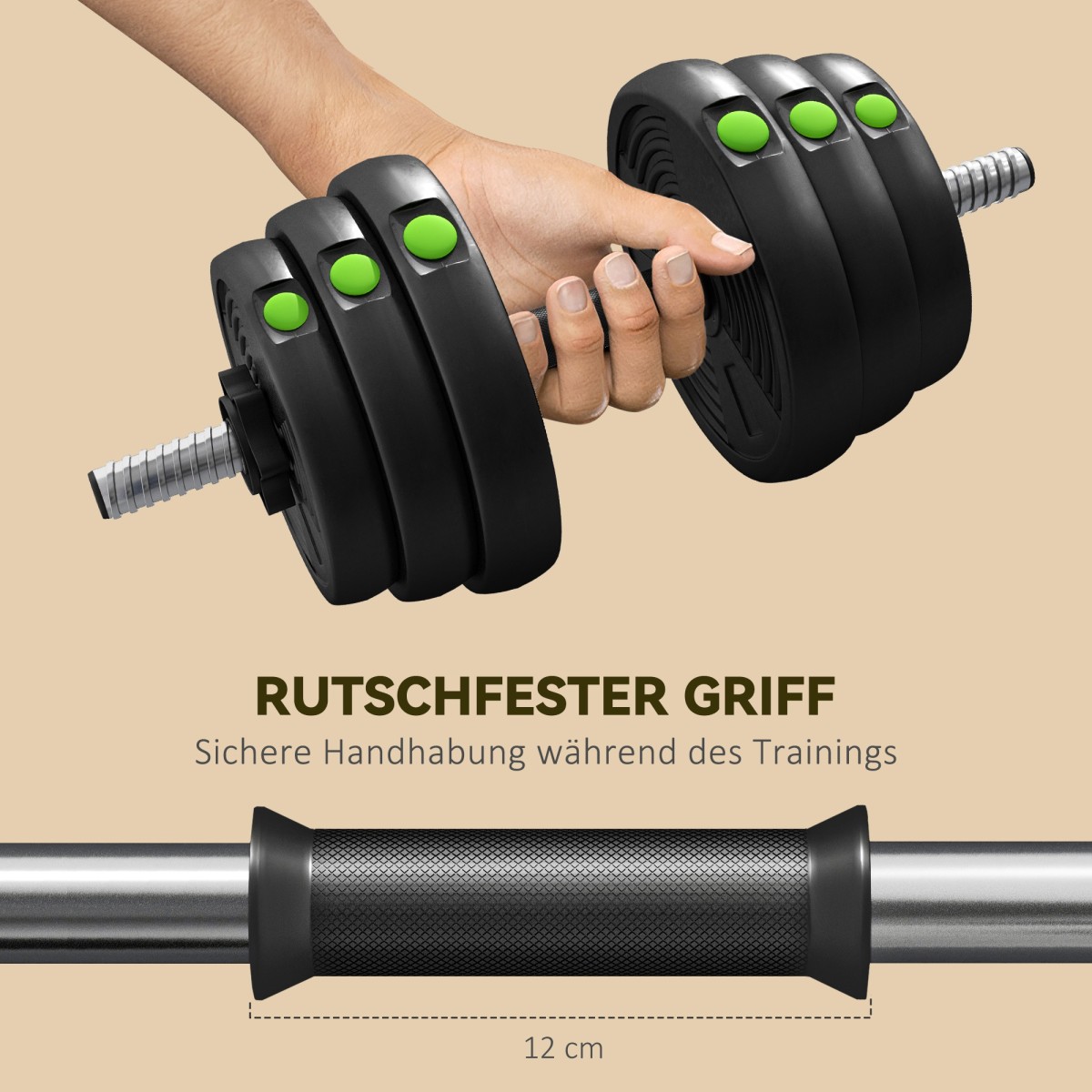 Σετ αλτήρες 2 σε 1, Barbell & Dumbbell, 30kg, Αντιολισθητικό, Δάπεδο απαλό, Μαύρο/Πράσινο