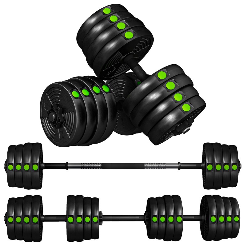 Σετ αλτήρες 2 σε 1, Barbell & Dumbbell, 30kg, Αντιολισθητικό, Δάπεδο απαλό, Μαύρο/Πράσινο