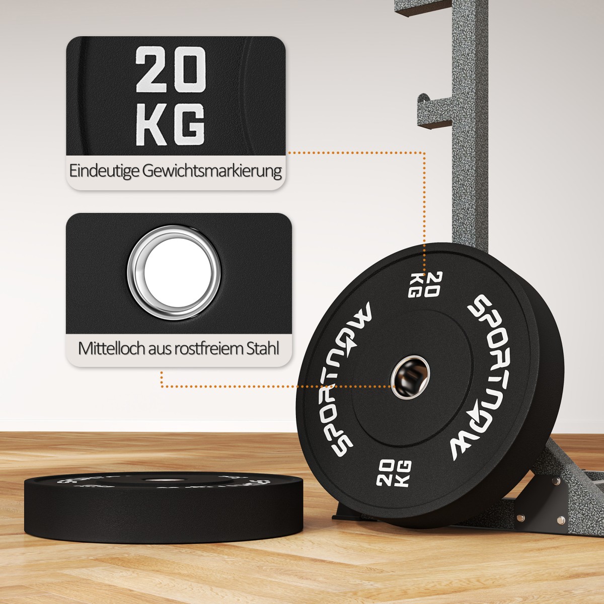 2 x 20kg Olympic Standard Καουτσούκ Χαμηλού θορύβου Μαύρο Σετ πλάκας βάρους
