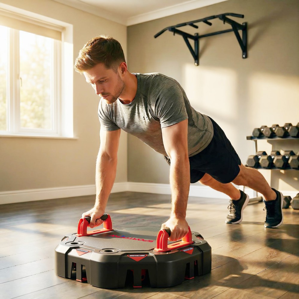 Push-Up Board 7-σε-1 Ρυθμιζόμενη σανίδα ώθησης με λουράκια αντίστασης Άγκυρες ρολού πόρτας, πτυσσόμενες