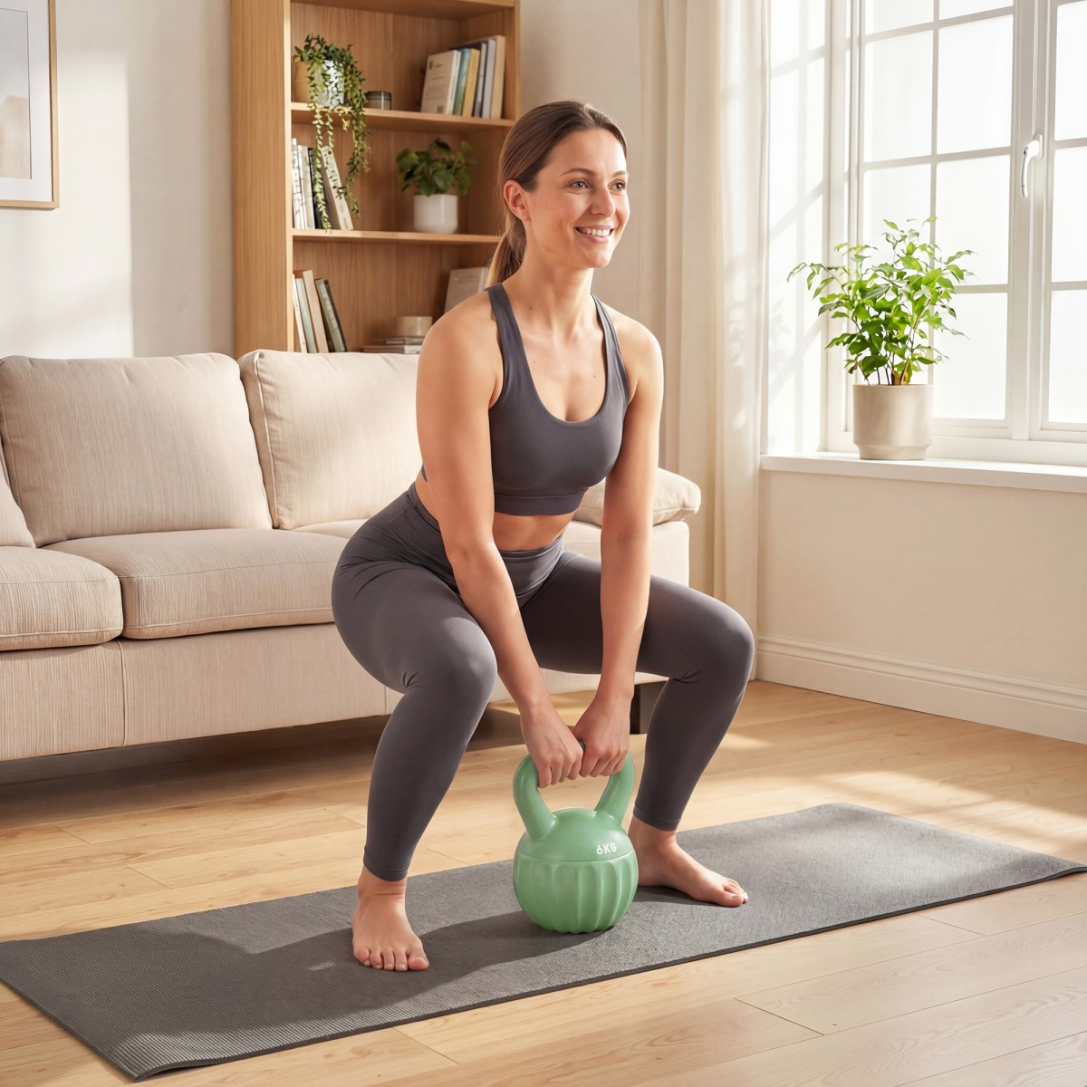 Kettlebell kettlebell 6 κιλών αλτήρας με άμμο για αρχάριους στο σπίτι προπόνηση ενδυνάμωσης 17 x 17 x 23 cm πράσινος