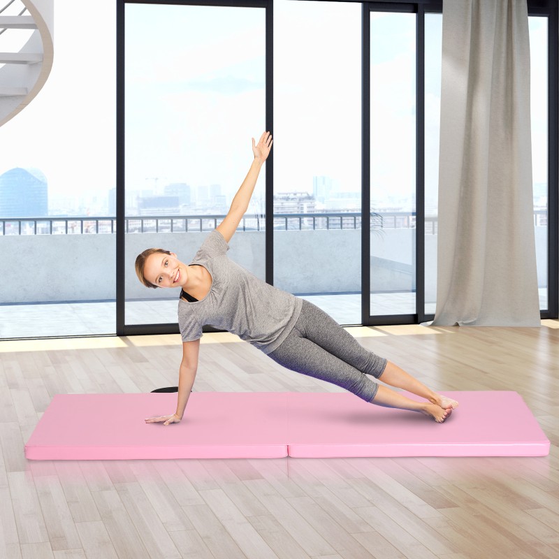 Πτυσσόμενο χαλάκι γυμναστικής με λαβές για Yoga, MMA, Fitness, Pilates, Συνθετικό κάλυμμα, 180 x 60 x 5 cm, Ροζ