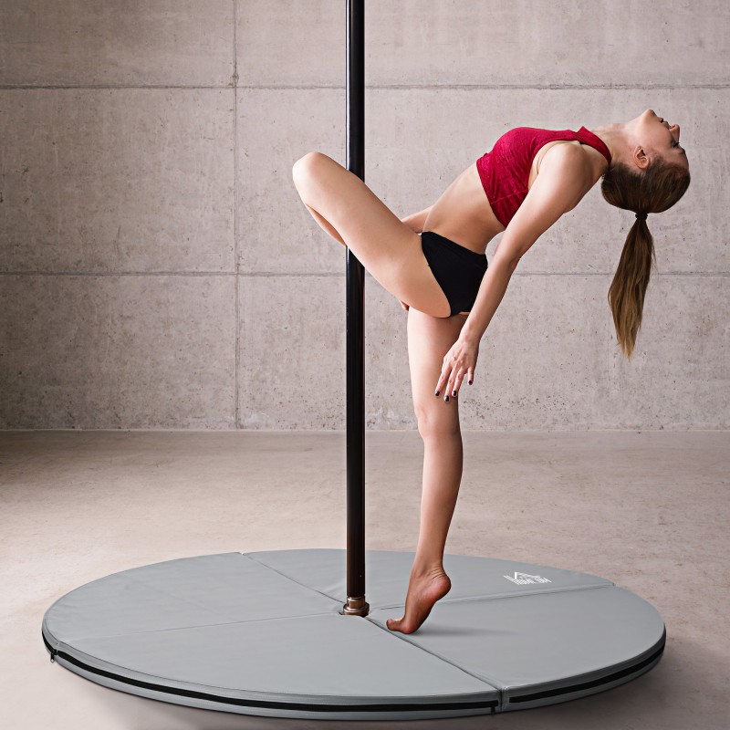 Pole Dance Mat πάχους 5cm Στρογγυλό Πλαστικό για Ασκήσεις Pole Dance Γυμναστική Γιόγκα Ανοιχτό Γκρι