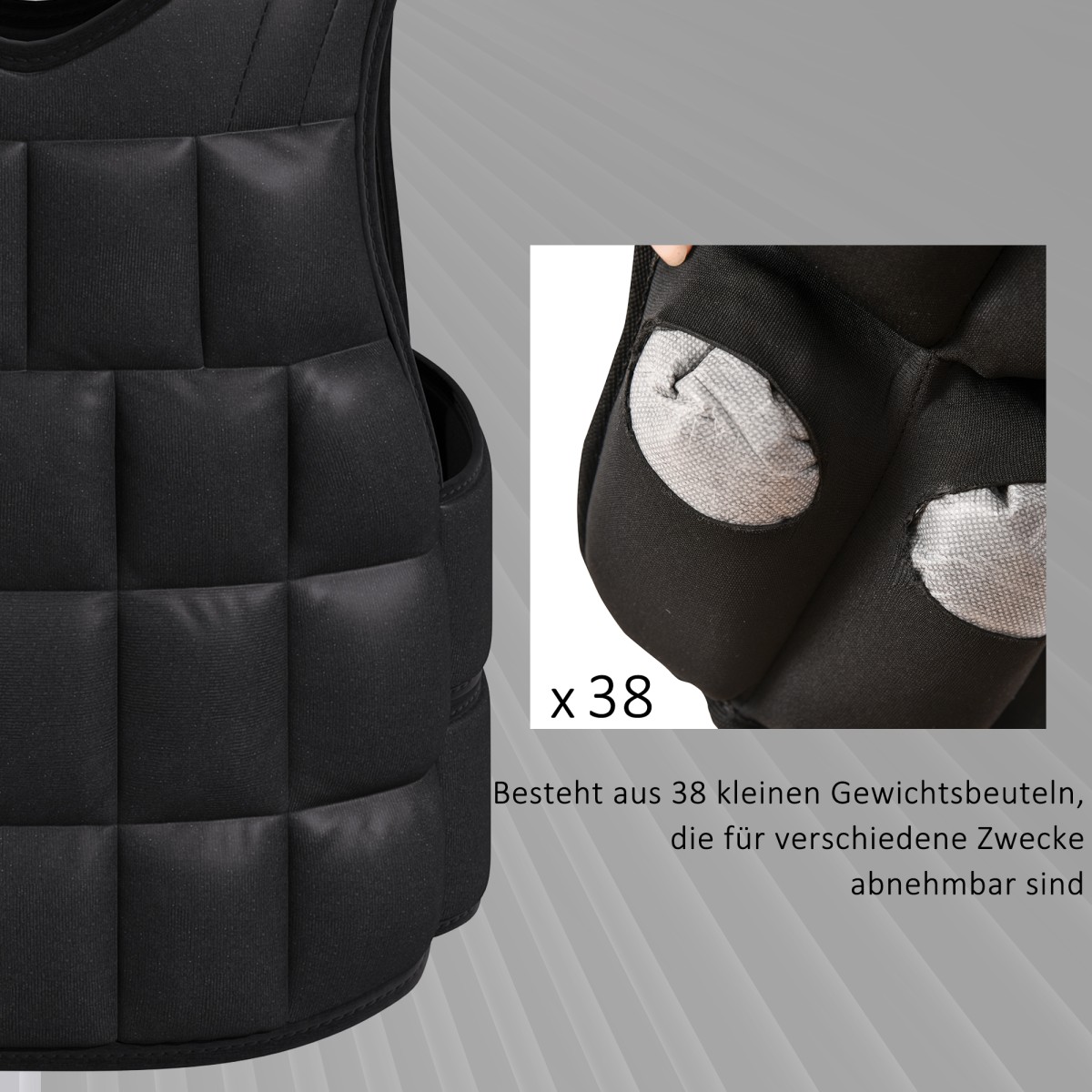 Γιλέκο βάρους 20 KG ρυθμιζόμενο γιλέκο προπόνησης με αφαιρούμενα βάρη μαύρο