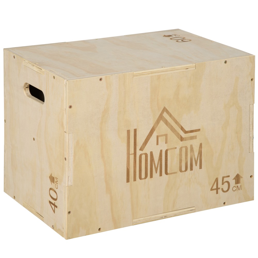 Plyo Box, Ξύλινο Jump Box, Plyometric Platform with Handle for Home, 45 x 40 x 60 cm, Φυσικό ξύλο
