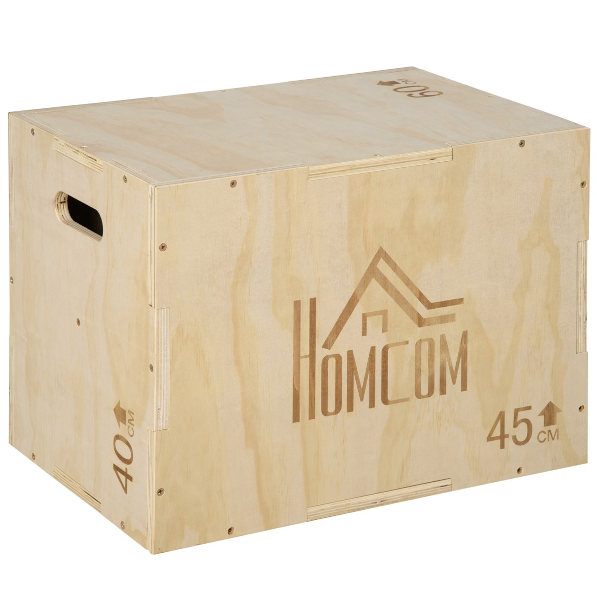 Plyo Box, Ξύλινο Jump Box, Plyometric Platform with Handle for Home, 45 x 40 x 60 cm, Φυσικό ξύλο