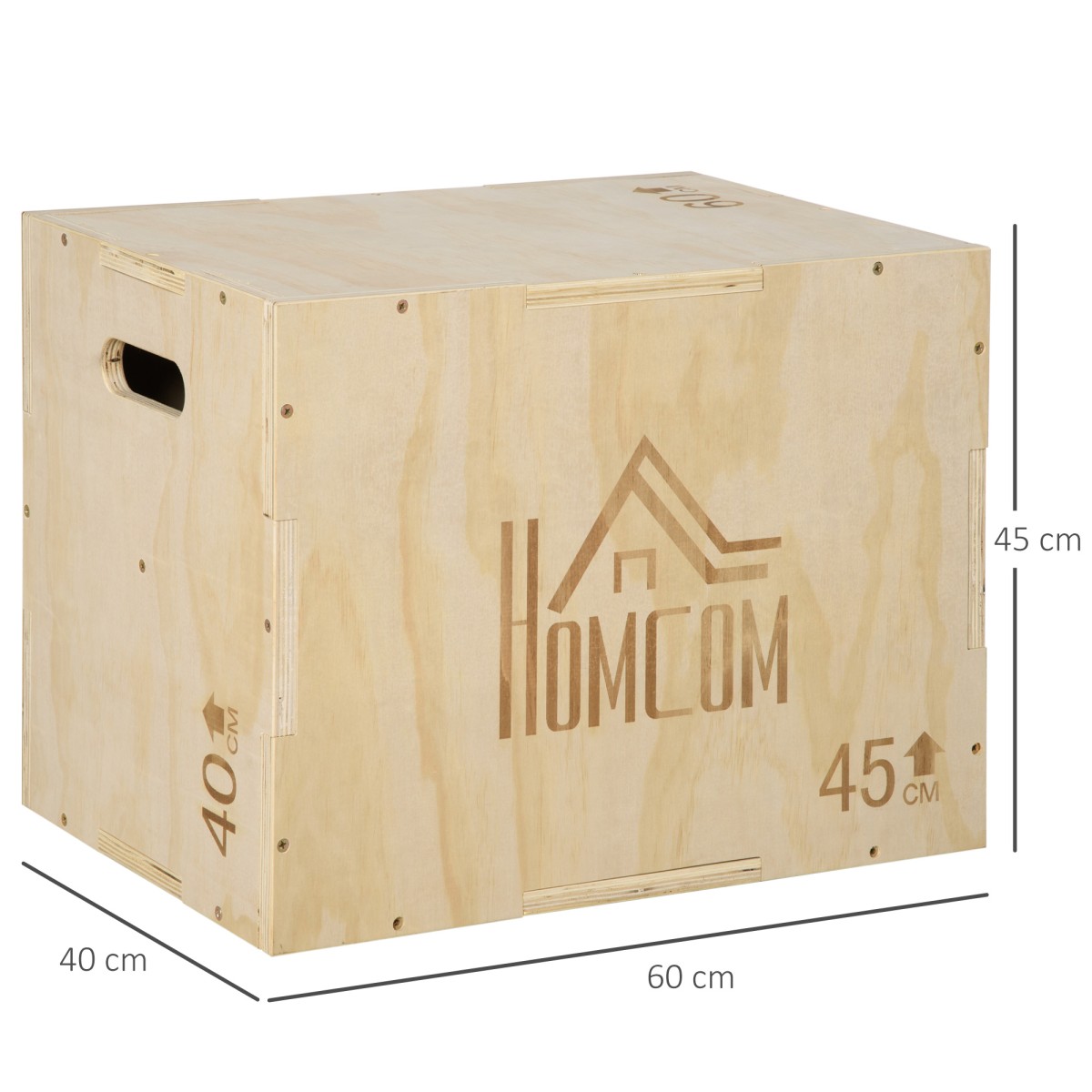 Plyo Box, Ξύλινο Jump Box, Plyometric Platform with Handle for Home, 45 x 40 x 60 cm, Φυσικό ξύλο