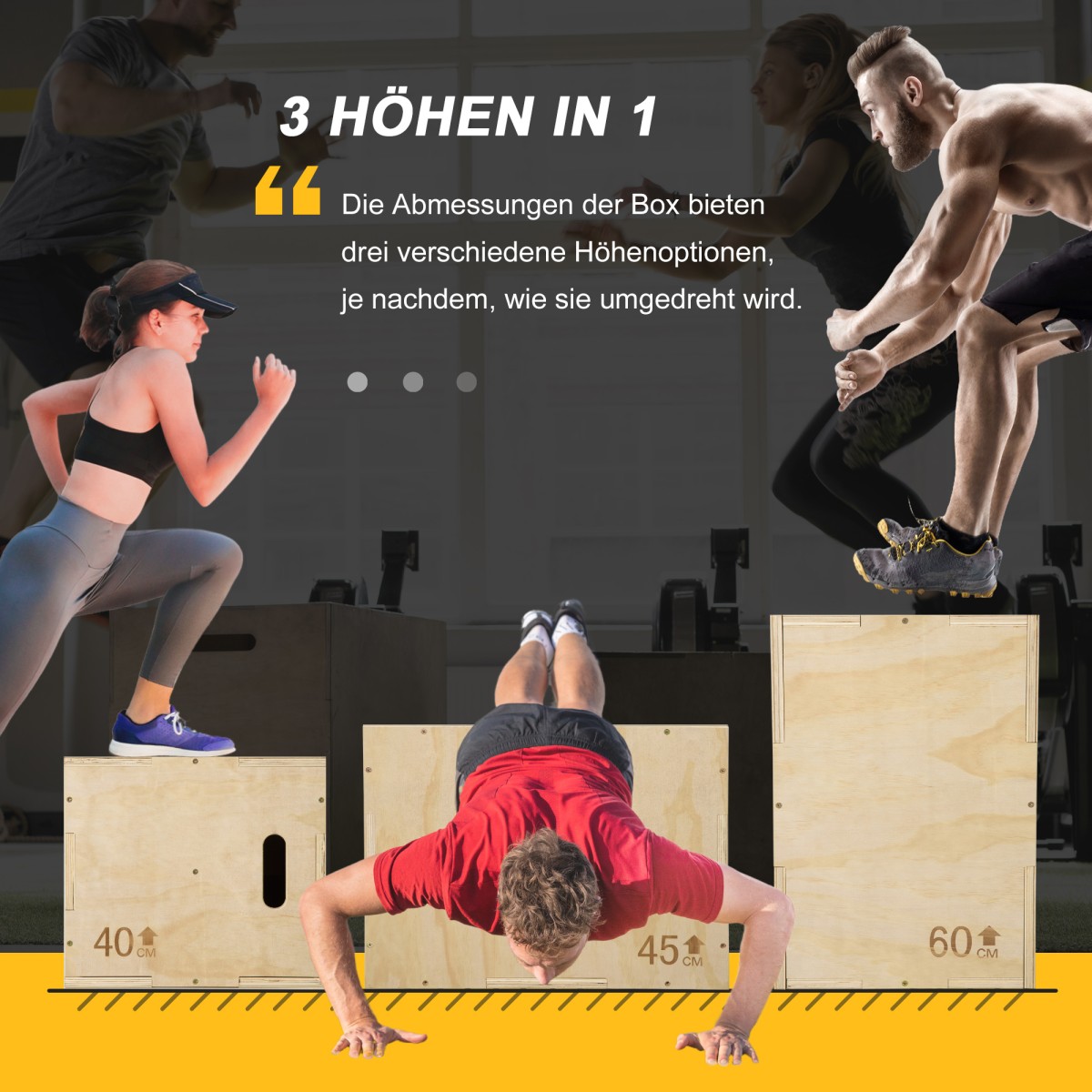 Plyo Box, Ξύλινο Jump Box, Plyometric Platform with Handle for Home, 45 x 40 x 60 cm, Φυσικό ξύλο