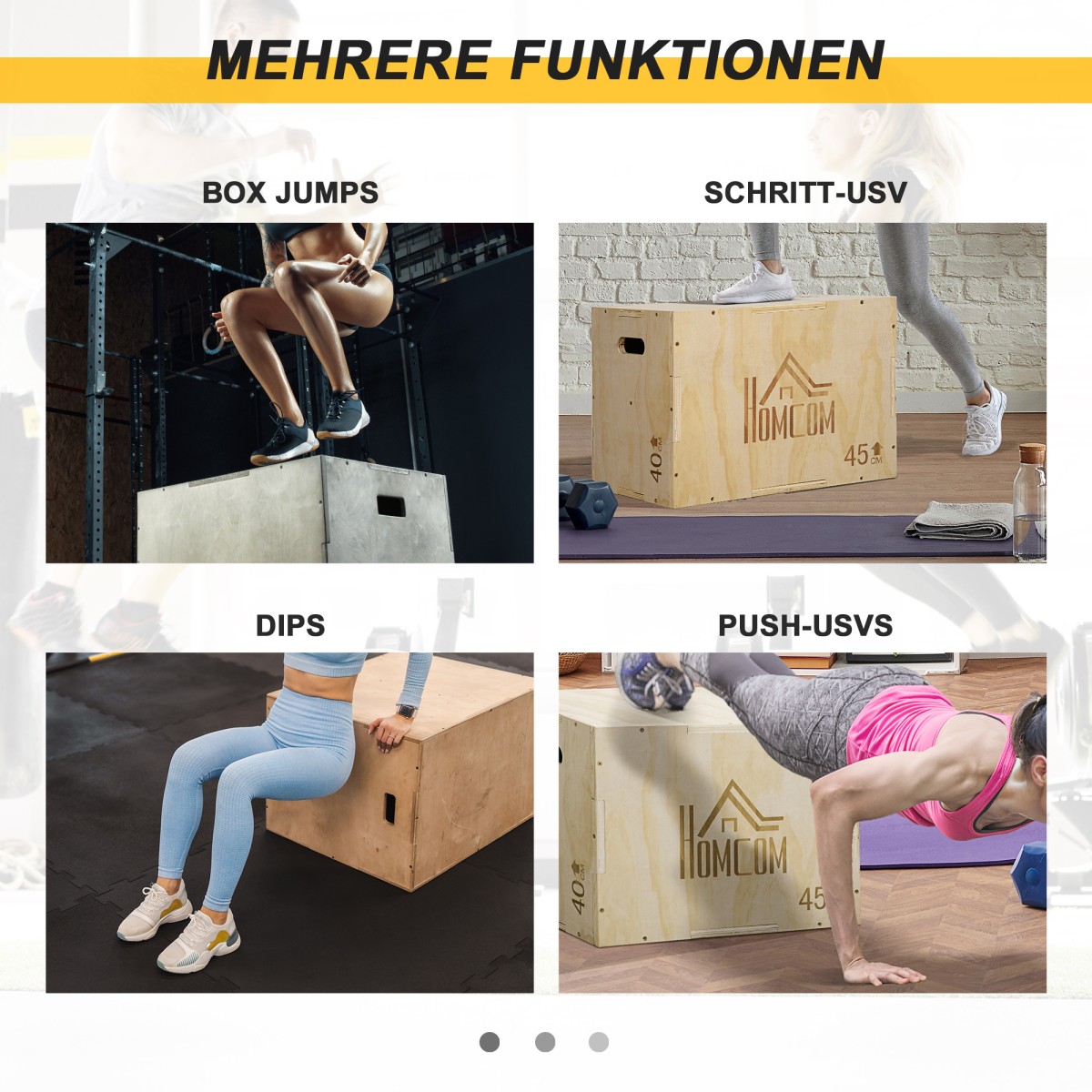 Plyo Box, Ξύλινο Jump Box, Plyometric Platform with Handle for Home, 45 x 40 x 60 cm, Φυσικό ξύλο