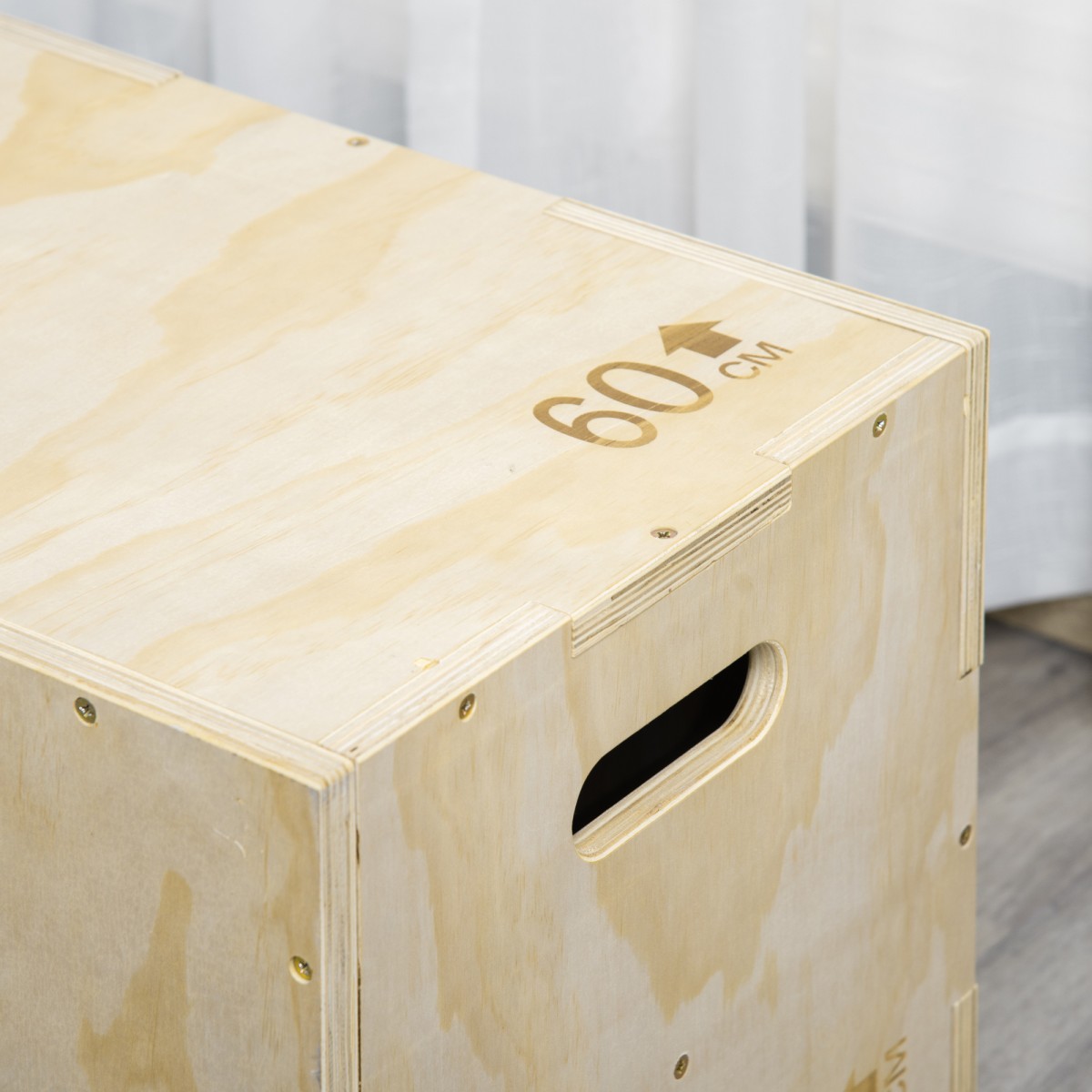 Plyo Box, Ξύλινο Jump Box, Plyometric Platform with Handle for Home, 45 x 40 x 60 cm, Φυσικό ξύλο